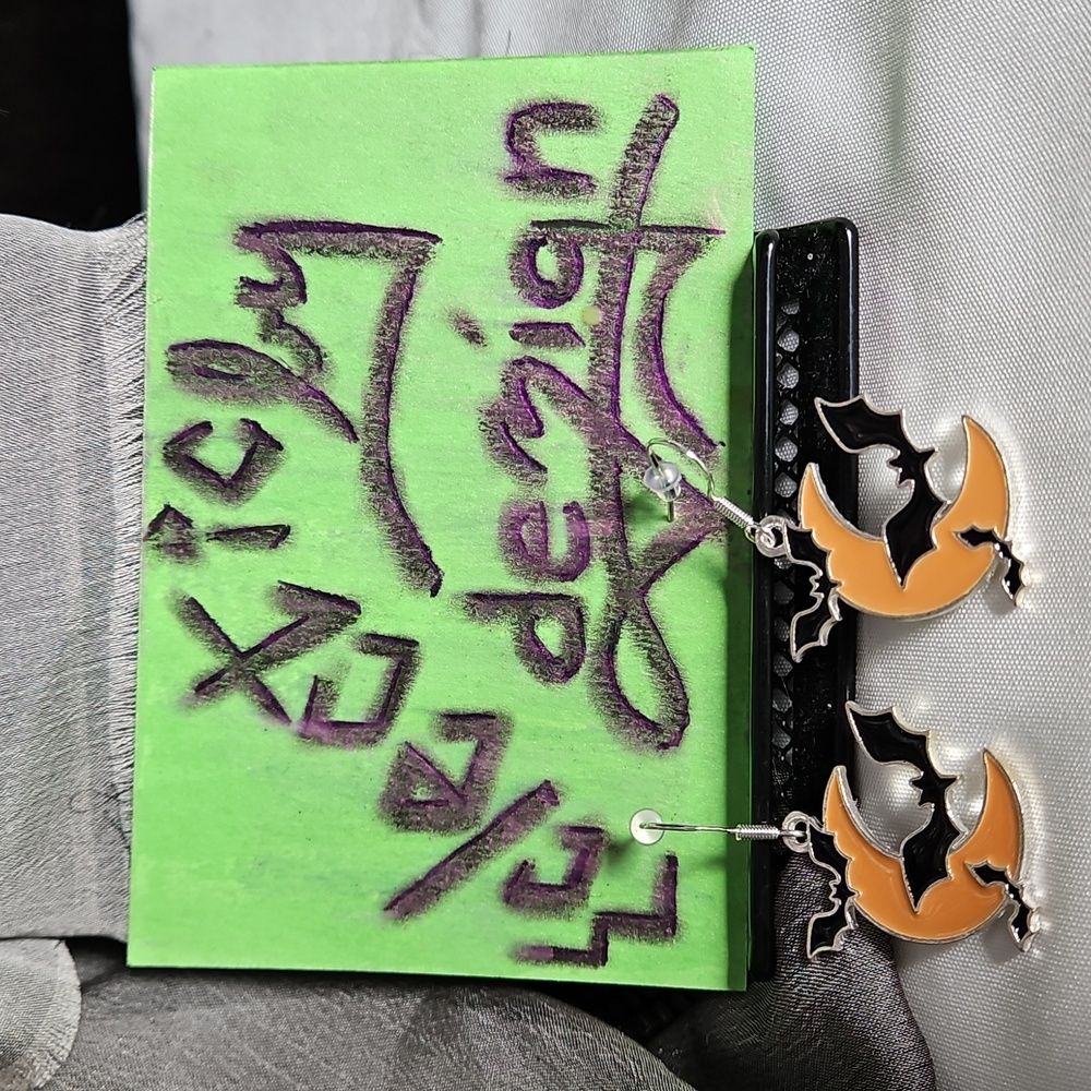 Halloween 365 Crescent Moon Bat Earrings